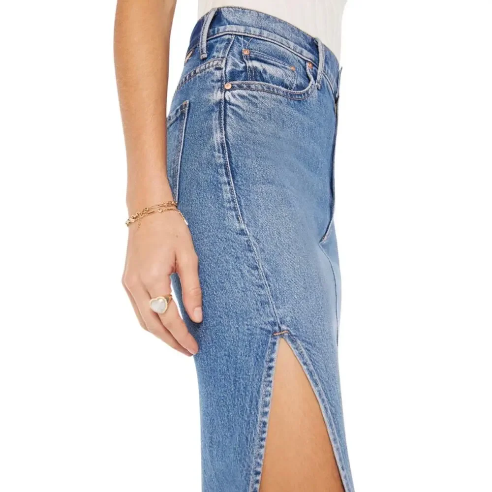 Mother Superior Denim Midi Skirt The Split Second in Strike a Pose